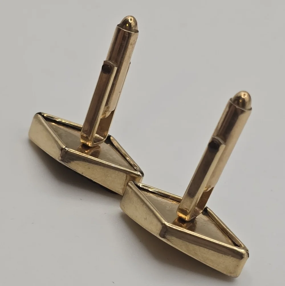 Kreisler USA 14K R. Gold Overlay with Ruby Red Faceted Stone Inlay Cuff Links